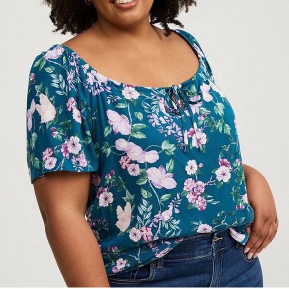 torrid Tops - Torrid Size 3 Smocked Tie Front Blouse in Pink and Blue